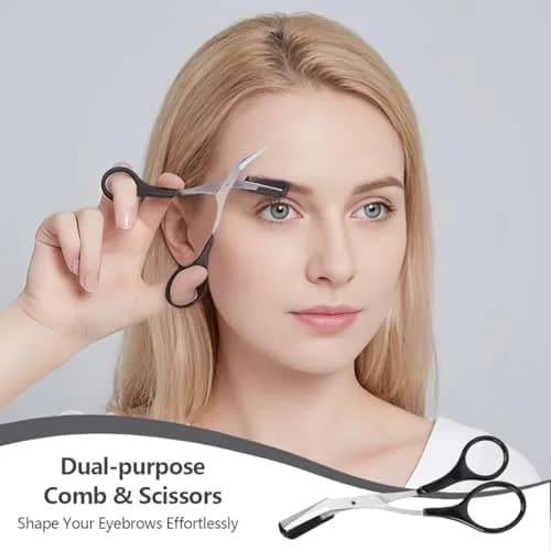 ericotry Professional Eyebrow Trimmer Scissors with Comb & Non-Slip Grips, Black/Silver Tone | Precision Grooming Tool thumbnail 5