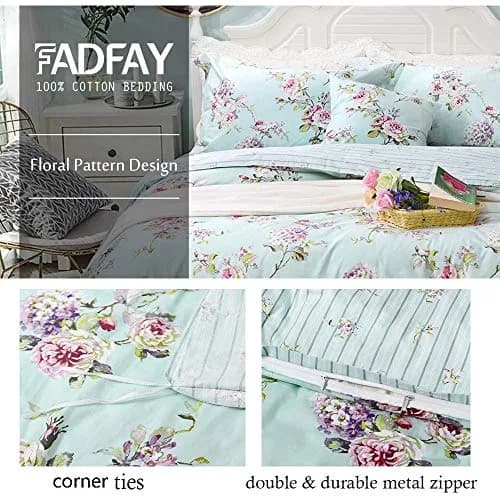 FADFAY Cotton Duvet Cover Set Full Size Blue Floral Bedding Set | Super Soft Purple Hydrangea Flower Print thumbnail 4