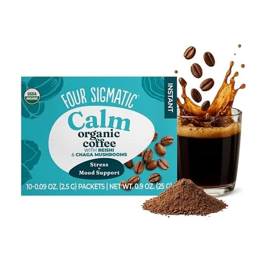 Four Sigmatic Calm Organic Instant Coffee 10 Packets | USDA Organic Medium Roast Arabica with Reishi & Chaga Mushrooms — Calm Instant Coffee (10 Packets)