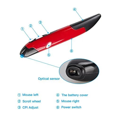 lychee Wireless Optical Pocket Pen Mouse Red | 800/1200/1600 DPI Adjustable Handwriting Mini Mice thumbnail 4