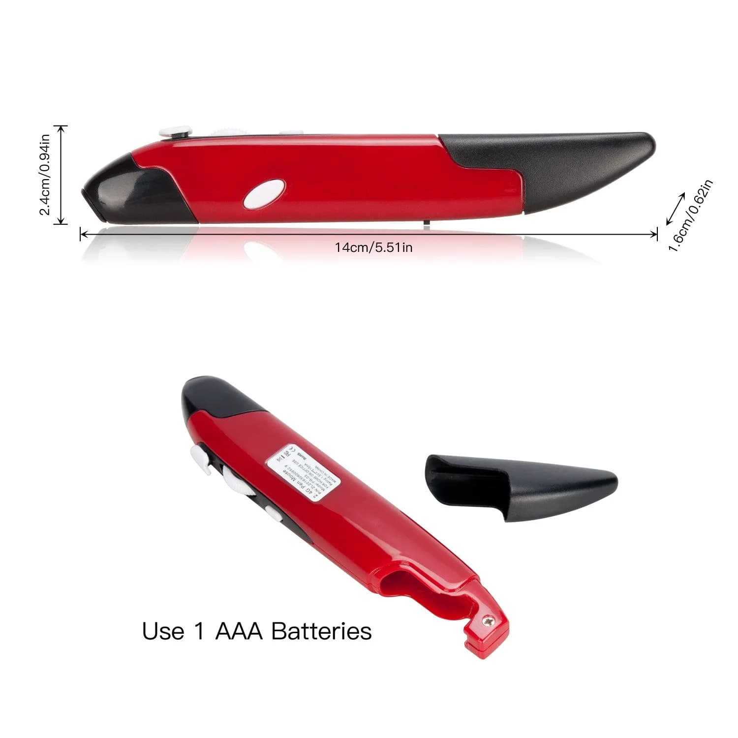 lychee Wireless Optical Pocket Pen Mouse Red | 800/1200/1600 DPI Adjustable Handwriting Mini Mice - view 5