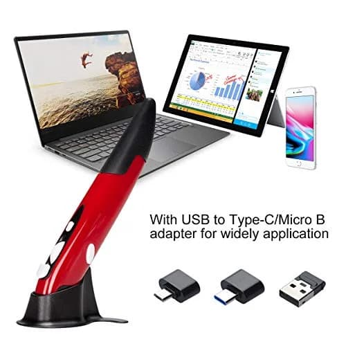 lychee Wireless Optical Pocket Pen Mouse Red | 800/1200/1600 DPI Adjustable Handwriting Mini Mice thumbnail 2