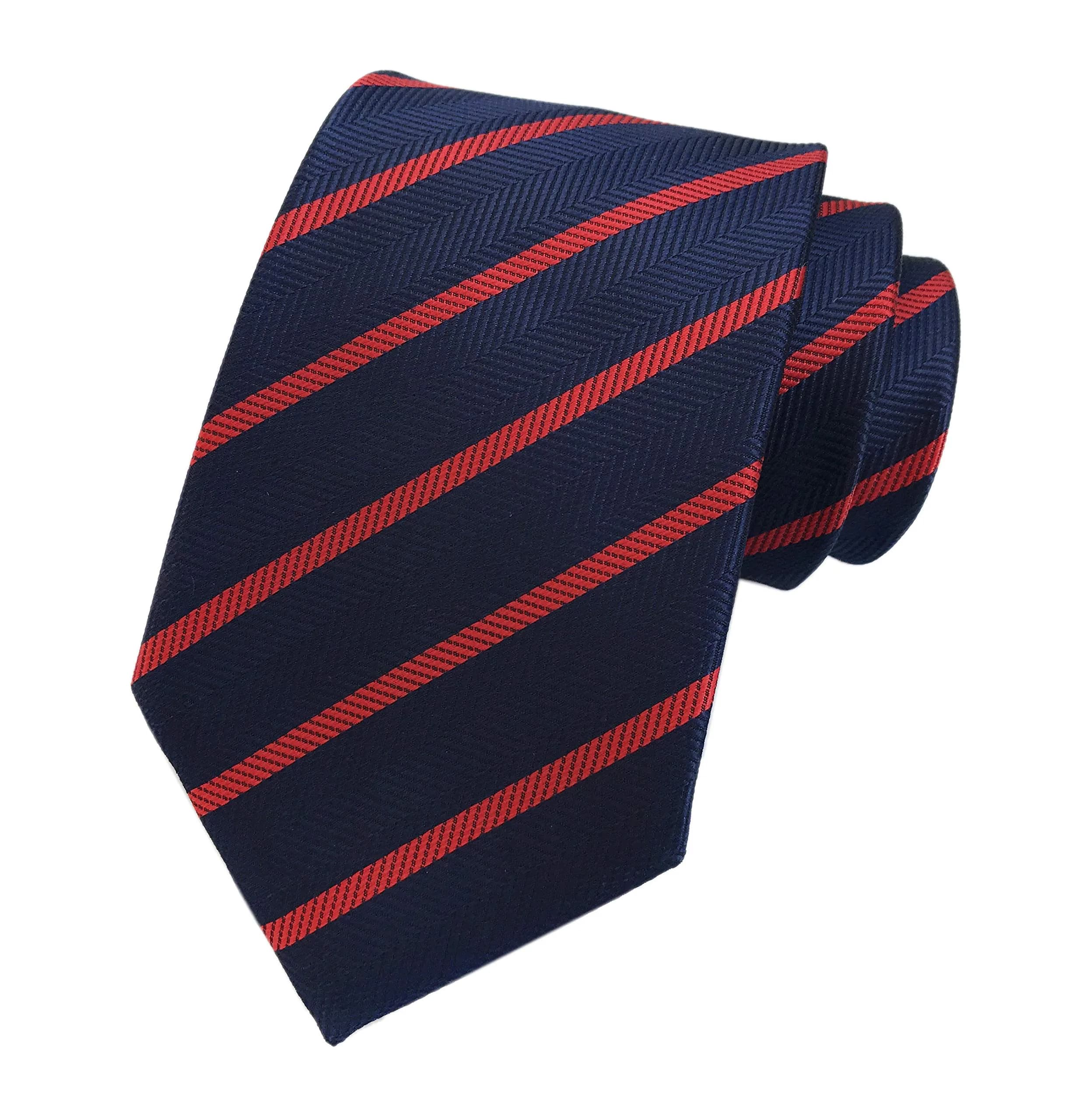 Elfeves Necktie Navy Blue Red Jacquard Woven 57" Slim | Classic Repp & Trendy Stripe (70-120 chars) — Navy Blue Red