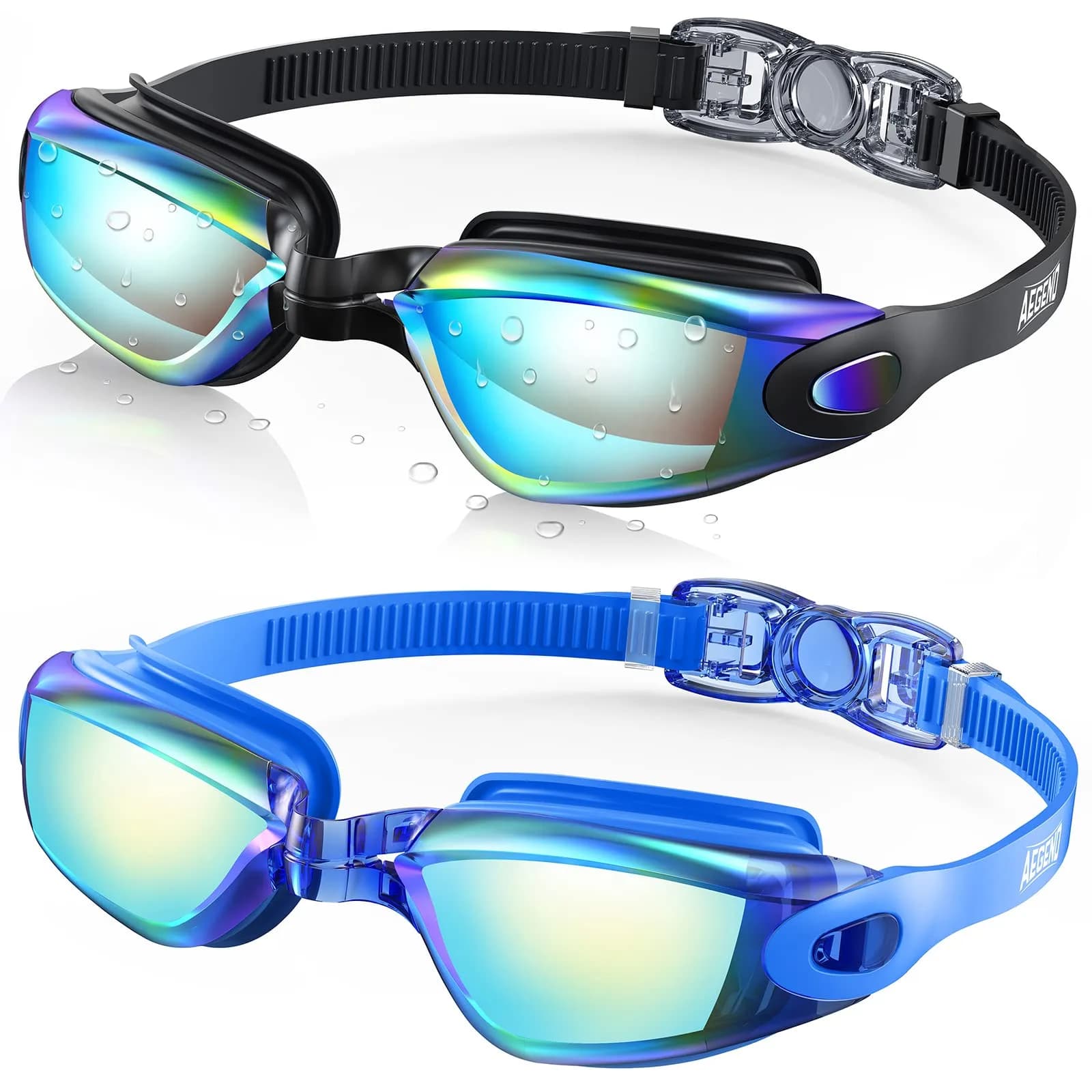 Aegend Swim Goggles 2 Pack UV Protection Adjustable No Leaking Adult Men Women Youth, Bright Blue & Aqua | Anti-Fog & UV400 — Bright Blue & Aqua