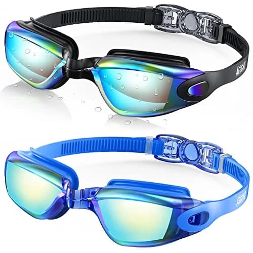 Aegend Swim Goggles 2 Pack UV Protection Adjustable No Leaking Adult Men Women Youth, Bright Blue & Aqua | Anti-Fog & UV400 thumbnail 1