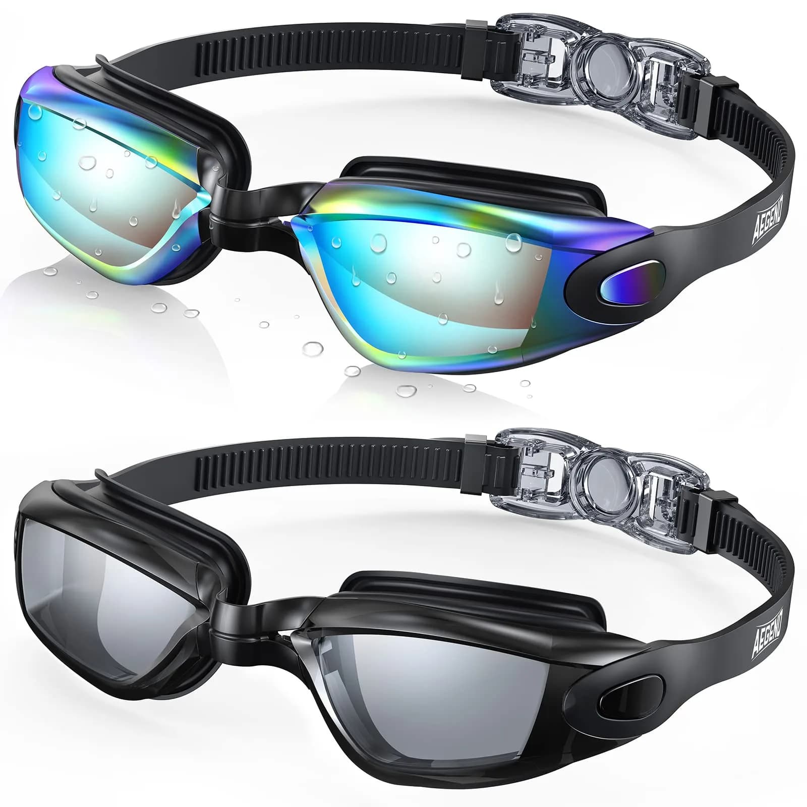Aegend Swim Goggles 2 Pack No Leaking Adult Men Women Youth UV Protection Anti Fog Aqua & Clear Black | Clear Safety Glasses — Aqua & Clear Black