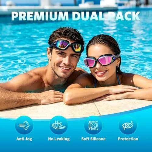 Aegend Swim Goggles 2 Pack No Leaking Adult Men Women Youth UV Protection Anti Fog Aqua & Clear Black | Clear Safety Glasses thumbnail 3