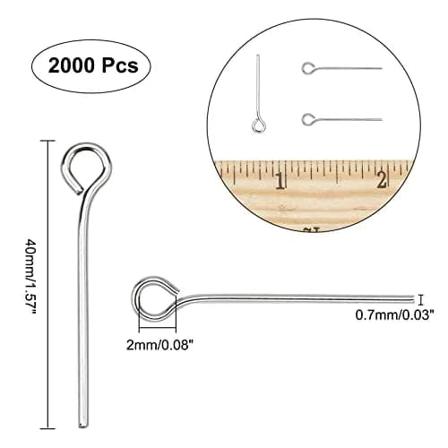 NBEADS 2000 Pcs 40mm Stainless Steel Eye Pins | Jewelry Making Findings for DIY Earrings, Necklaces & Bracelets thumbnail 2