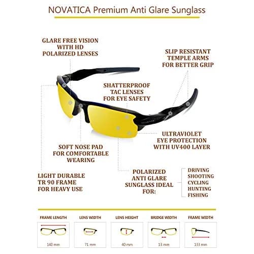NOVATICA Night Driving Glasses For Men & Women - Anti Glare - Night Vision - Semi Polarized Yellow TAC Lens - UV Protection thumbnail 7