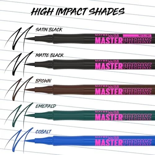 Maybelline Master Precise All Day Waterproof Liquid Eyeliner Makeup, Forest Brown, 0.11ml (0.0037 Fl Oz) | Ophthalmologist Tested for Sensitive Eyes thumbnail 4