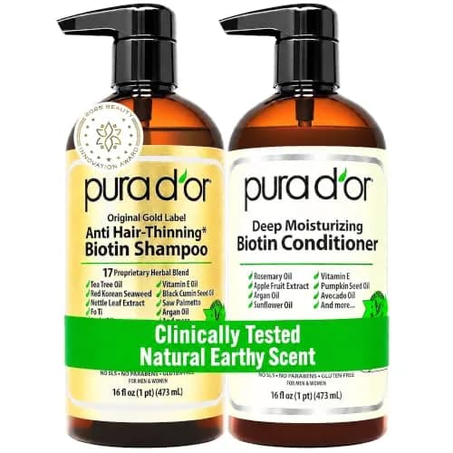 PURA D'OR Gold Label Anti-Thinning Biotin Shampoo & Conditioner Set 2x473ml (16 Fl Oz x2) | Thicker, Fuller Hair thumbnail 1