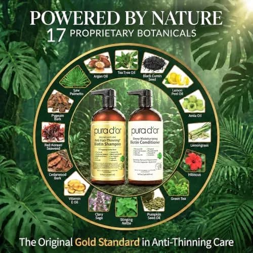 PURA D'OR Gold Label Anti-Thinning Biotin Shampoo & Conditioner Set 2x473ml (16 Fl Oz x2) | Thicker, Fuller Hair thumbnail 4