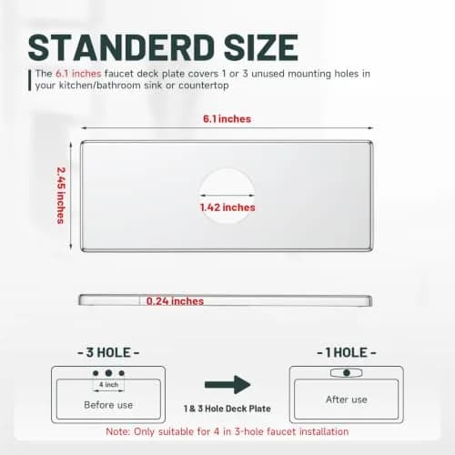 Greenspring 6 Inch Faucet Deck Plate, Sink Hole Cover, 1 or 3 Hole | Chrome Stainless Steel thumbnail 2