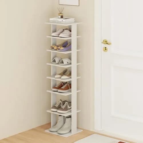 Tangkula 8-Tier Vertical Shoe Rack | Holds 7 Pairs, White | Space-Saving & Durable thumbnail 1