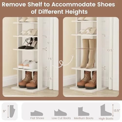 Tangkula 8-Tier Vertical Shoe Rack | Holds 7 Pairs, White | Space-Saving & Durable thumbnail 4