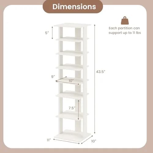 Tangkula 8-Tier Vertical Shoe Rack | Holds 7 Pairs, White | Space-Saving & Durable thumbnail 5