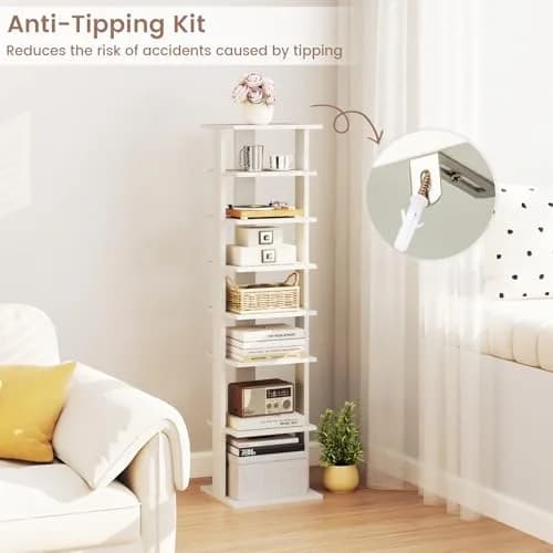 Tangkula 8-Tier Vertical Shoe Rack | Holds 7 Pairs, White | Space-Saving & Durable thumbnail 6