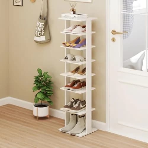 Tangkula 8-Tier Vertical Shoe Rack | Holds 7 Pairs, White | Space-Saving & Durable thumbnail 8