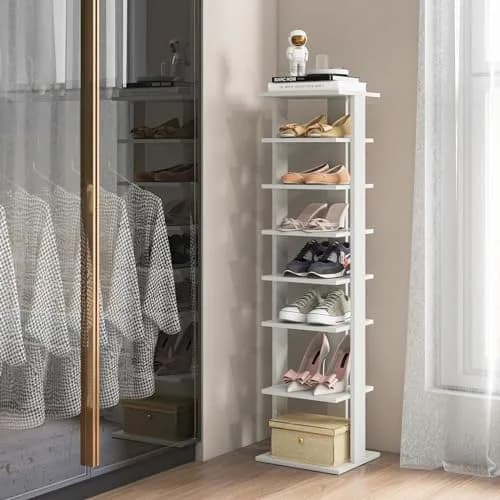 Tangkula 8-Tier Vertical Shoe Rack | Holds 7 Pairs, White | Space-Saving & Durable thumbnail 9