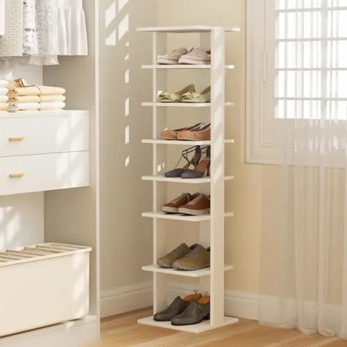 Tangkula 8-Tier Vertical Shoe Rack | Holds 7 Pairs, White | Space-Saving & Durable thumbnail 2