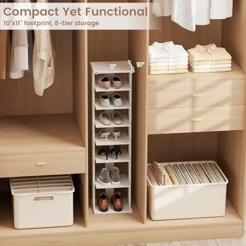 Tangkula 8-Tier Vertical Shoe Rack | Holds 7 Pairs, White | Space-Saving & Durable thumbnail 3