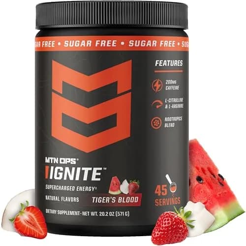 MTN OPS Ignite Energy Powder, Zero Sugar, Tiger's Blood | Long-lasting gluten-free energy for athletes & adventurers thumbnail 1