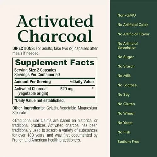 Nature's Bounty Activated Charcoal 260 mg | Detox & Toxin Adsorption Support (120 chars) thumbnail 5