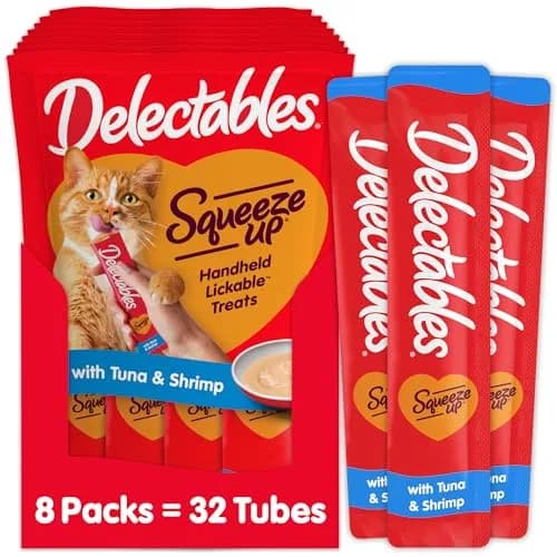 Delectables Squeeze Up Tuna & Shrimp Cat Treats 16 oz (32 Tubes) | Interactive Lickable Puree for Cats thumbnail 1