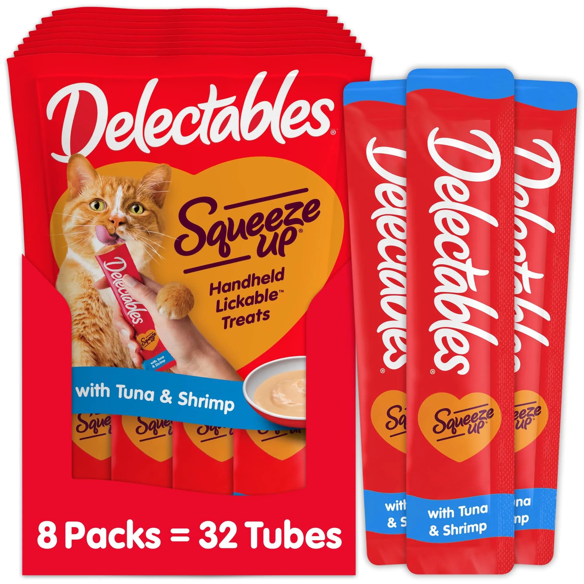 Delectables Squeeze Up Tuna & Shrimp Cat Treats 16 oz (32 Tubes) | Interactive Lickable Puree for Cats - main product image