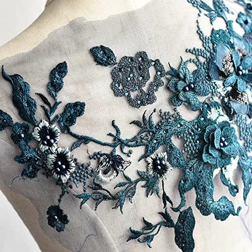 FEEPOP 3D Embroidered Flower Patch 35cm x 28cm (13.8 x 11 Inch) | Floral Lace Applique for Wedding Dresses thumbnail 2
