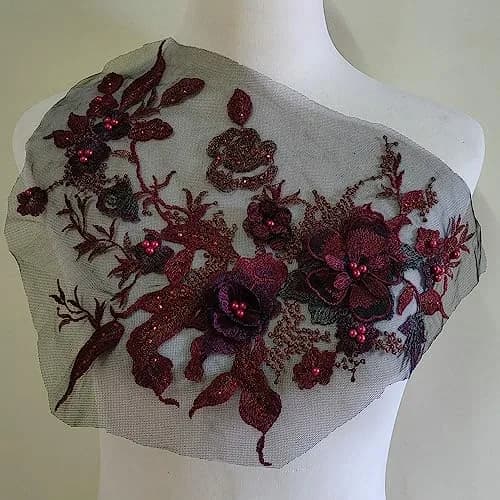 FEEPOP 3D Embroidered Patches Nail Bead Tulle Applique Flower Patch 35cm x 28cm | Wedding Dress Lace Fabric thumbnail 1