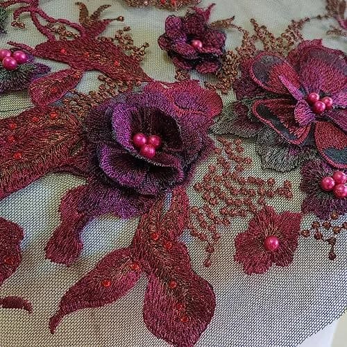 FEEPOP 3D Embroidered Patches Nail Bead Tulle Applique Flower Patch 35cm x 28cm | Wedding Dress Lace Fabric thumbnail 4