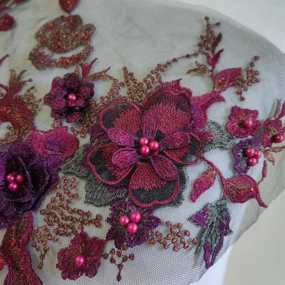 FEEPOP 3D Embroidered Flower Patch 35cm x 28cm (13.8 x 11 Inch) | Floral Lace Applique for Wedding Dresses - view 2