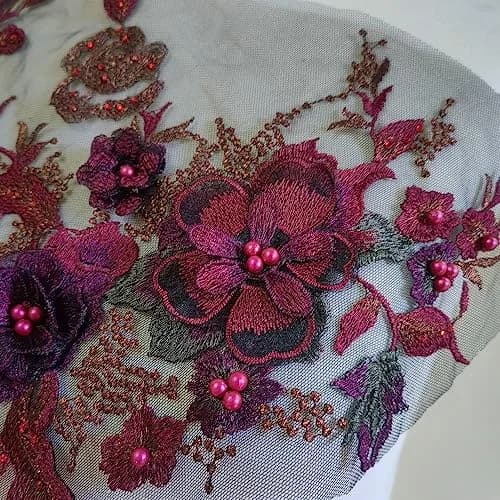 FEEPOP 3D Embroidered Patches Nail Bead Tulle Applique Flower Patch 35cm x 28cm | Wedding Dress Lace Fabric thumbnail 2