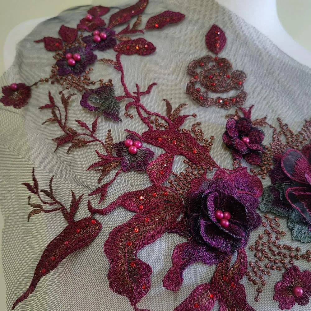 FEEPOP 3D Embroidered Flower Patch 35cm x 28cm (13.8 x 11 Inch) | Floral Lace Applique for Wedding Dresses - view 3