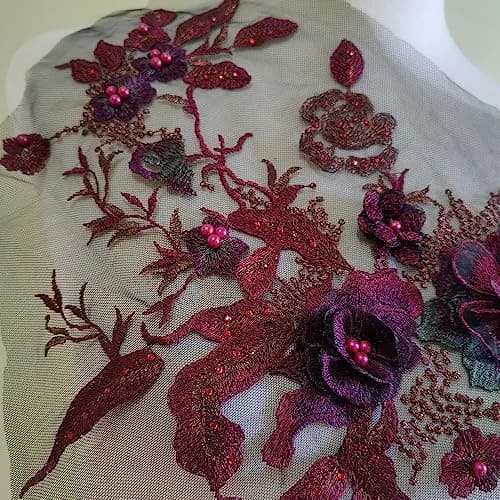 FEEPOP 3D Embroidered Patches Nail Bead Tulle Applique Flower Patch 35cm x 28cm | Wedding Dress Lace Fabric thumbnail 3