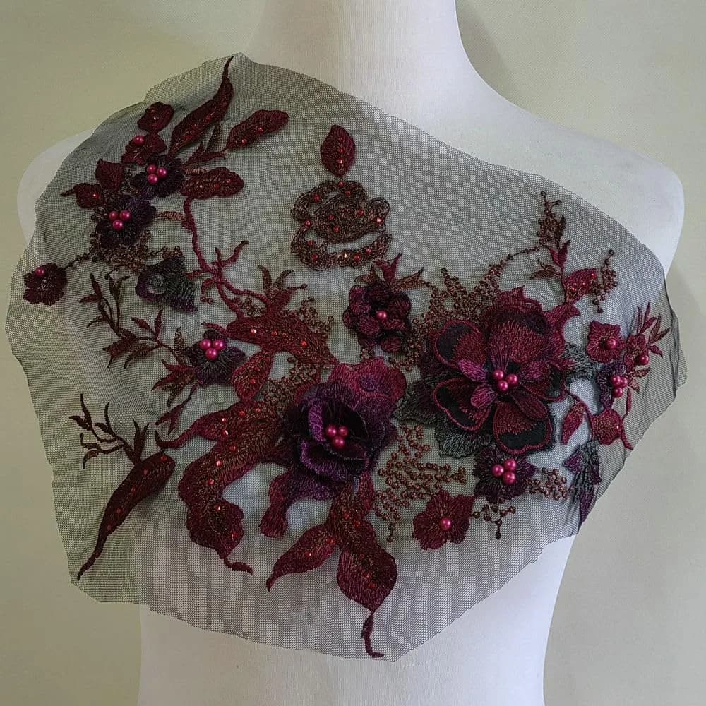 FEEPOP 3D Embroidered Flower Patch 35cm x 28cm (13.8 x 11 Inch) | Floral Lace Applique for Wedding Dresses — Color B
