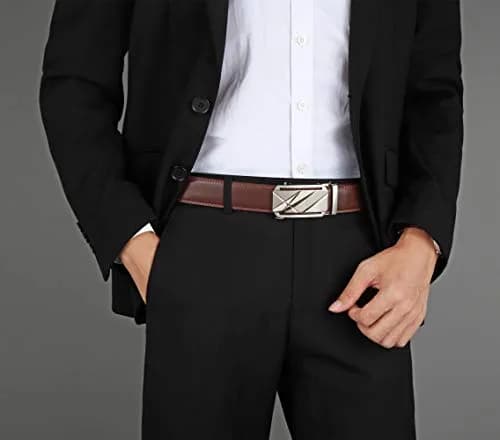 Lingli Men's Ratchet Dress Belt with Automatic Buckle 35mm | Adjustable, Genuine Leather, Brown/Black thumbnail 5