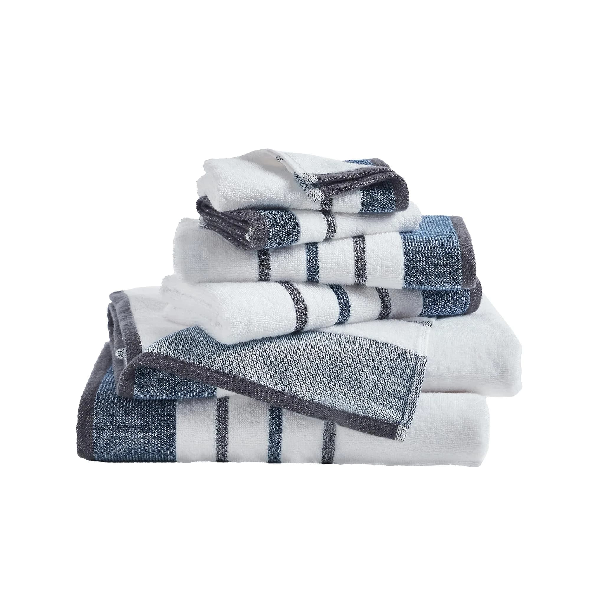 Great Bay Home Decorative Bath Towel Set - Luxury Cotton 6 Piece Towel Set - Luxurious, Ultra-Soft, Durable Towels for Bathroom Decor (Blue/December Sky)