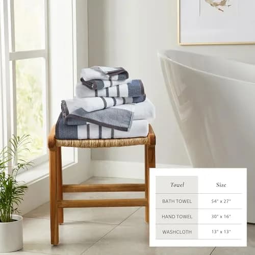 Great Bay Home Decorative Bath Towel Set - Luxury Cotton 6 Piece Towel Set - Luxurious, Ultra-Soft, Durable Towels for Bathroom Decor (Blue/December Sky) thumbnail 4