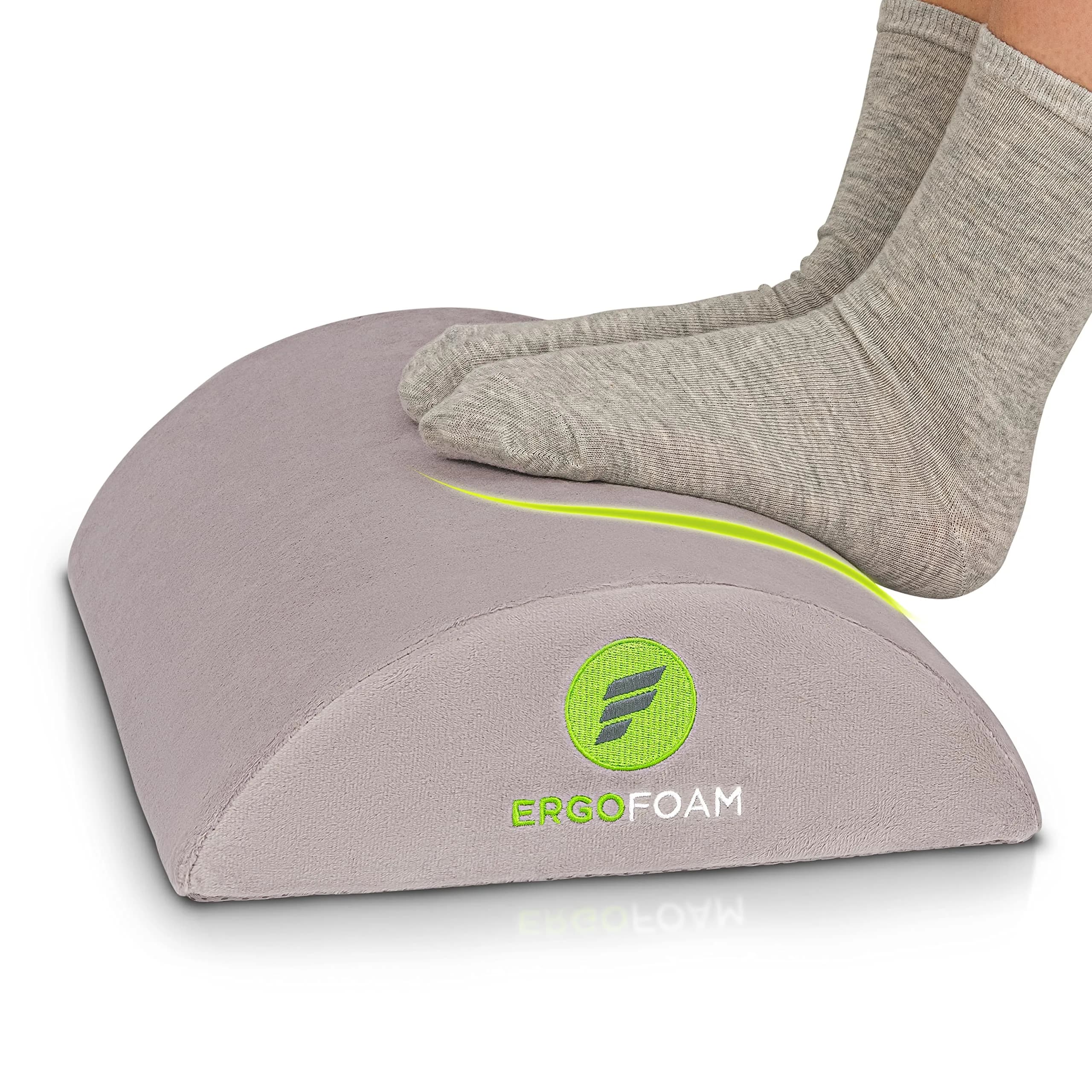 ErgoFoam Ergonomic Under Desk Foot Rest - Premium Velvet Soft Foam Footrest | Rocker (Grey)