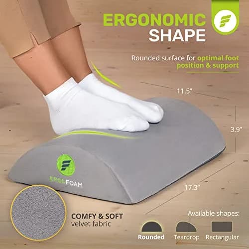 ErgoFoam Ergonomic Under Desk Foot Rest - Premium Velvet Soft Foam Footrest | Rocker (Grey) thumbnail 2