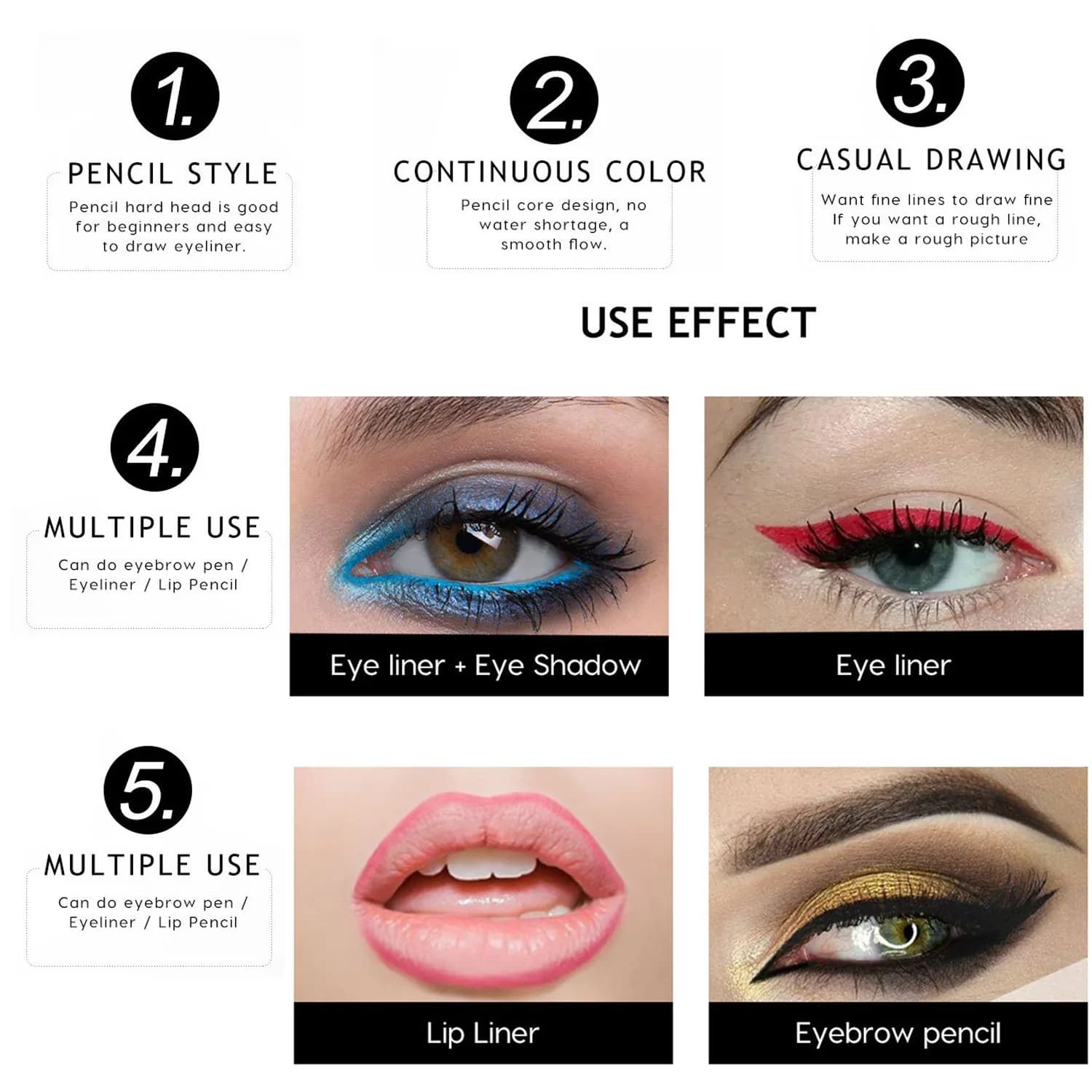 DC-BEAUTIFUL 12 Colors Eyeliner Pencil Set | Waterproof & Smudge-Proof Makeup - view 4