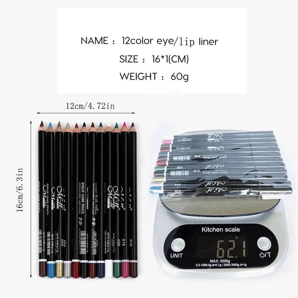 DC-BEAUTIFUL 12 Colors Eyeliner Pencil Set | Waterproof & Smudge-Proof Makeup - view 6