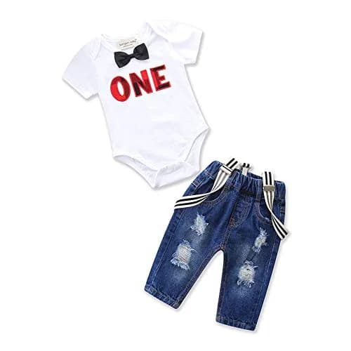 Pinleck Toddler Baby Boy Birthday Clothes Set 0-24 Months | Photo Outfit with Bowtie & Suspenders thumbnail 1