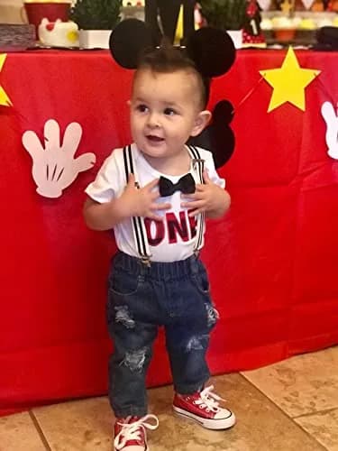 Pinleck Toddler Baby Boy Birthday Clothes Set 0-24 Months | Photo Outfit with Bowtie & Suspenders thumbnail 2