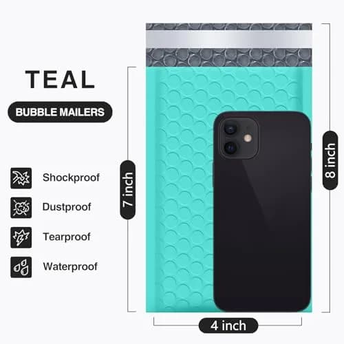 UCGOU Teal Bubble Mailers 4x8 Inch (50 Pack) | Opaque Poly Padded Envelopes for Shipping thumbnail 2