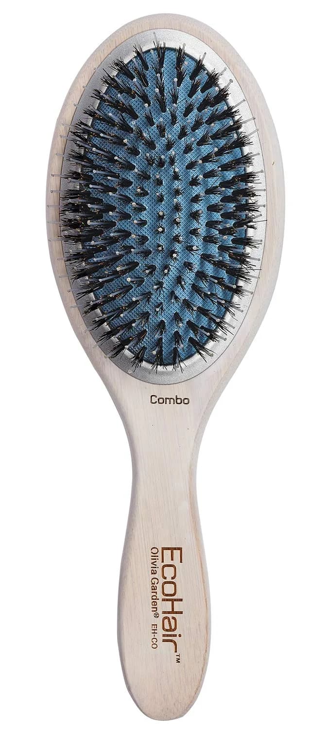 Olivia Garden EcoHair Paddle Bamboo Hair Brush, EH-CO, Combo | Handcrafted Bamboo Handle, Ionic Bristles, All Hair Types — Silver
