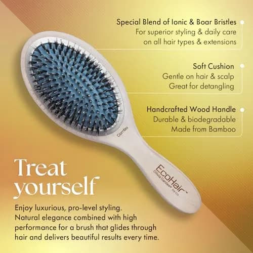 Olivia Garden EcoHair Paddle Bamboo Hair Brush, EH-CO, Combo | Handcrafted Bamboo Handle, Ionic Bristles, All Hair Types thumbnail 4