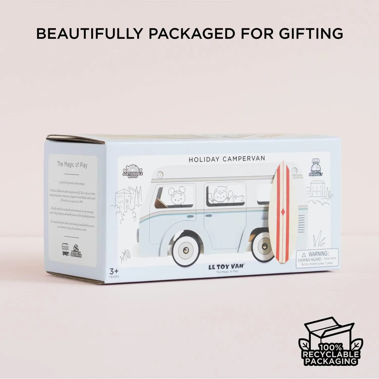 Le Toy Van Wooden Holiday Campervan with Surfboard | Ages 3+ | 26.9cm (10.59in) - view 9